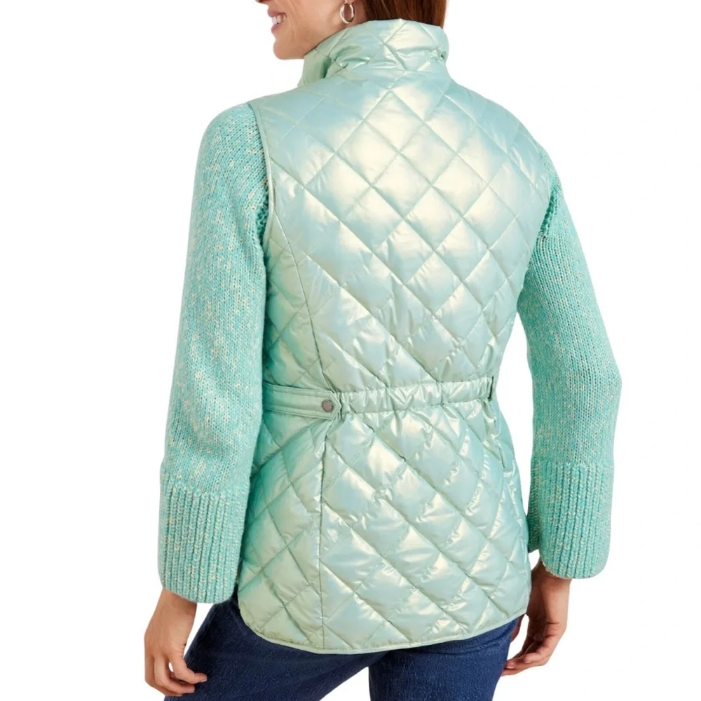 Talbots QUILTED DOWN PUFFER VEST in Pearlized Snowbound Blue, SZ L NWOT - Picture 2 of 7